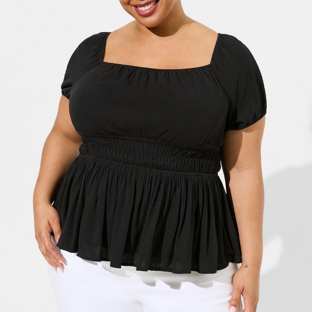 ❤️NWT TORRID TOP - WASHABLE CRINKLE GAUZE - PEPLUM CORSET BACK PLUS SIZE